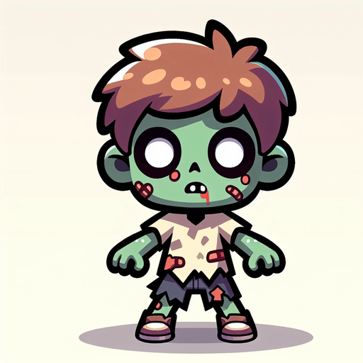 zombi karakteri tasarla animasyon ve çizgi filim olsun çocuksu olsun.
Single Game Texture.  In-Game asset.  2d.  Blank background.  High contrast.  No shadows