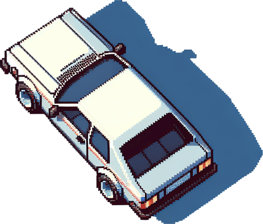 car from above, top view, from above, 8bit pixelart,.
Single Game Texture. In-Game asset. 2d. Blank background. High contrast. No shadows.