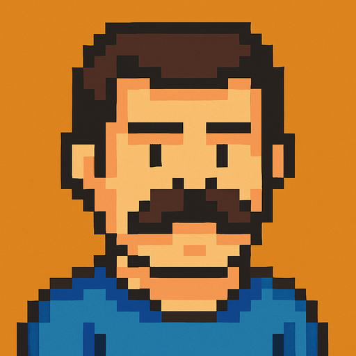 A man with a mustache. In the style of Pixek Art..
In-Game asset.  2d.  High contrast.  No shadows