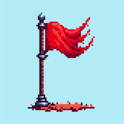 pixel art of a red flag on a tall pole.
Single Game Texture. In-Game asset. 2d. Blank background. High contrast. No shadows.
