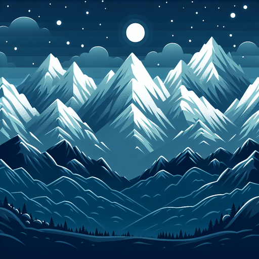 Background mountains, nighttime, snow topped
Single Game Texture. In-Game asset. 2d. Blank background. High contrast. No shadows.