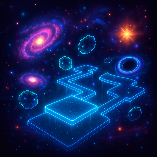 3d hologram neon cyberpunk starlight magick galaxy overlay projection asteroid starfield Platforming magical dimension pathway level l layout videogame Map outerspace magical mystical cosmic colorful glowing scene blackholes supernovas nebulas galaxies universe background scene