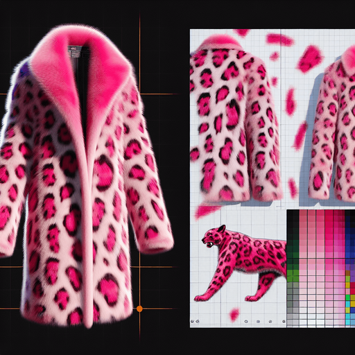 Pink leopard mink coat.
Single Game Texture.  In-Game asset.  2d.  Blank background.  High contrast.  No shadows
