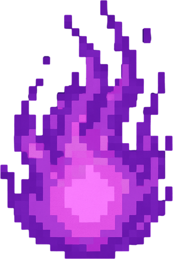 High quality 2D pixel art purple fire ball.
In-Game asset.  2d.  High contrast.  No shadows