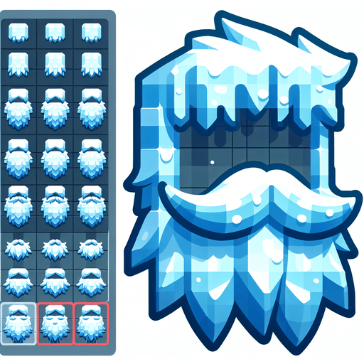 Froozen beard, cartoon, sideview Single Game Texture. In-Game asset. 2d. Blank background. High contrast. No shadows.