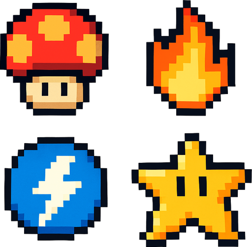 Power-up emojis yap 2d pixel.
In-Game asset.  2d.  High contrast.  No shadows