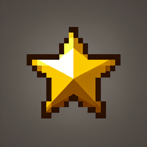 A golden star..
Single Game Texture. In-Game asset. 2d. Blank background. High contrast. No shadows.