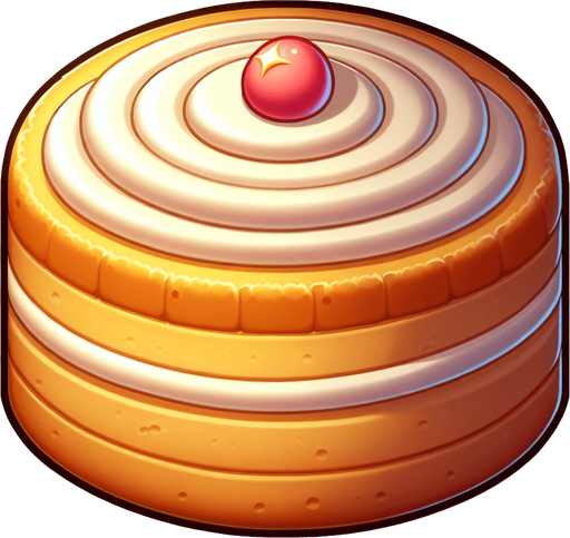 une patisserie (gâteau) simple.
Single Game Texture.  In-Game asset.  2d.  Blank background.  High contrast.  No shadows