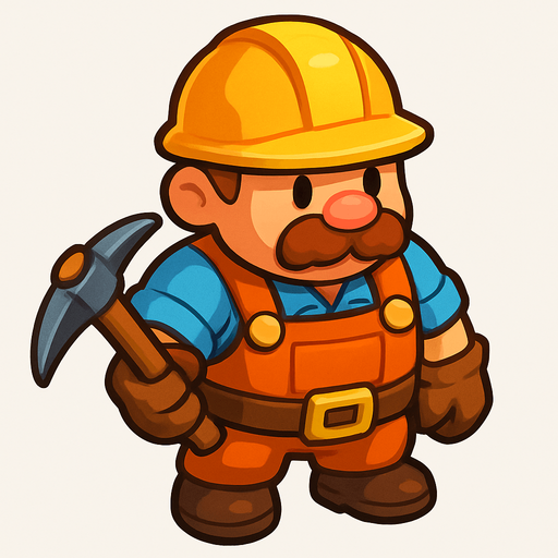 Crea un personaje "Trabajador" para un juego de Tower Defense, en un estilo 2D renderizado, limpio y cartoonish. El trabajador debe tener contornos claros y definidos, colores vibrantes con transiciones suaves, y sombreado que dé volumen.

El diseño debe ser el de un personaje compacto y robusto, diseñado para ser fácilmente reconocible desde una vista cenital/ligeramente aérea, pero con suficiente detalle para mostrar su progresión. Debe evocar la idea de construcción, minería o recolección de recursos..
In-Game asset.  2d.  High contrast.  No shadows