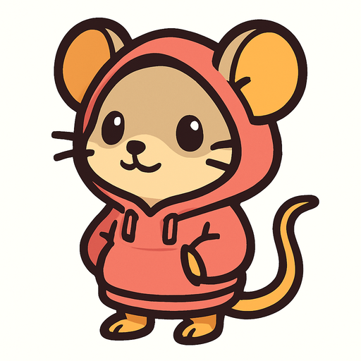 a cute mouse with a hoodie on.
In-Game asset.  2d.  High contrast.  No shadows