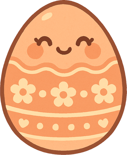 create a cute egg with some pattern and a peach and bege colors.
In-Game asset.  2d.  High contrast.  No shadows