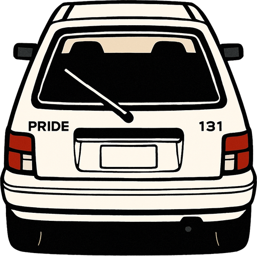 Beyaz saipa pride 131 arkasi ama yukaridan.
In-Game asset.  2d.  High contrast.  No shadows