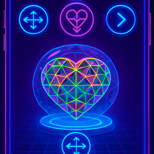 Spherical round directional arrows Neon cyberpunk mobile game trackpad too down flat 3d 2d hologram futuristic magic occult chic