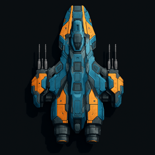 Uzay temalı Savaş Gemisi, gerçekçi, yazısız üstten görünüm. 
In-Game asset.  High contrast.  No shadows