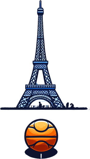 Paris.
Paris basketball backgroung. Eiffel Tower. Eurosport logo.
Single Game Texture. In-Game asset. 2d. Blank background. High contrast. No shadows.