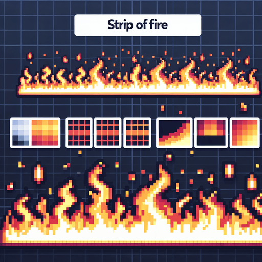strip of fire. pixelart..
Single Game Texture. In-Game asset. 2d. Blank background. High contrast. No shadows.