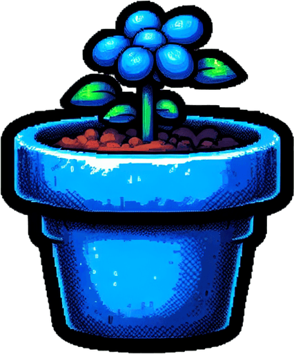 blue flower pot.
Single Game Texture.  In-Game asset.  2d.  Blank background.  High contrast.  No shadows