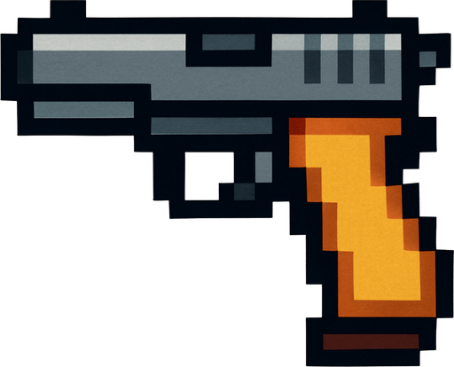 Genera una imagen de una pistola pixel.
In-Game asset.  2d.  High contrast.  No shadows