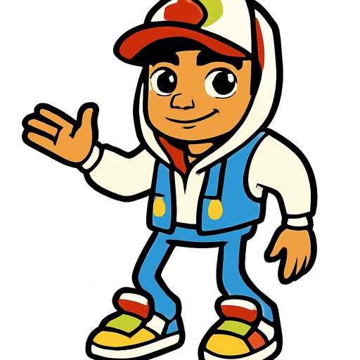 Jake from Subway surfers player.
In-Game asset.  2d.  High contrast.  No shadows