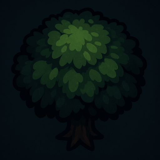 Arbol visto desde arriba algo oscuro.
In-Game asset.  2d.  High contrast.  No shadows