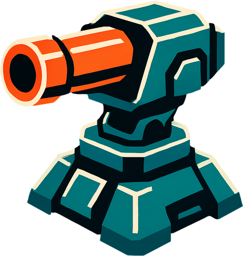 Crea una torreta.
In-Game asset.  2d.  High contrast.  No shadows
