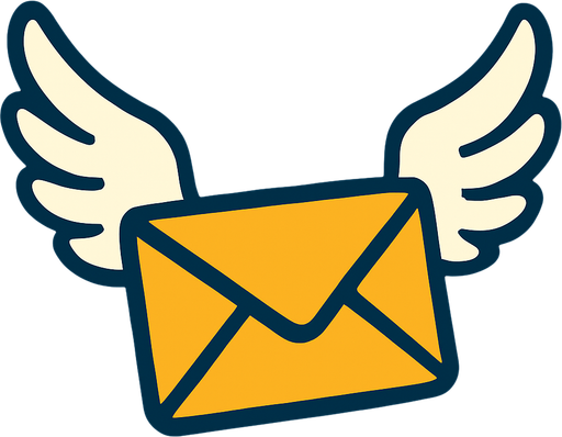 Envelope flying through the air with wings.
In-Game asset.  2d.  High contrast.  No shadows