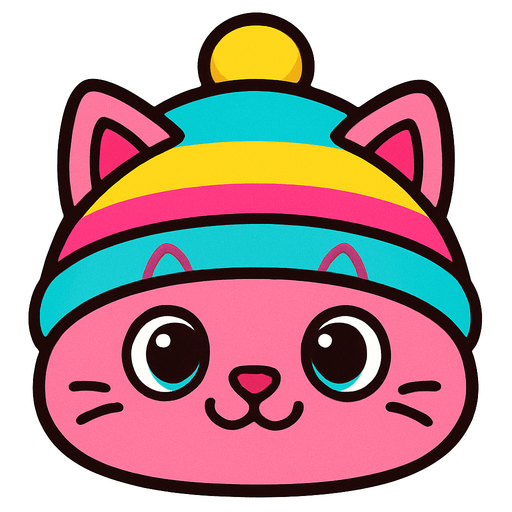 cute candy cat design beanie top view..
In-Game asset.  2d.  High contrast.  No shadows