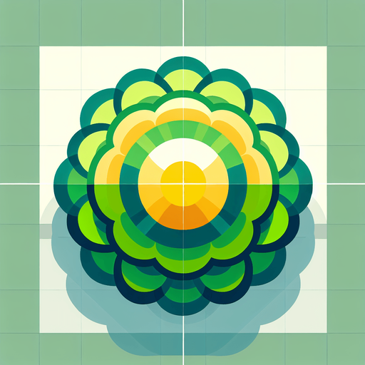 A round green and yellow flower. Top down view.
Single Game Texture. In-Game asset. 2d. Blank background. High contrast. No shadows.