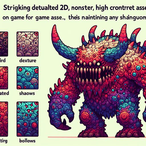 Monster.
Single Game Texture. In-Game asset. 2d. Blank background. High contrast. No shadows.