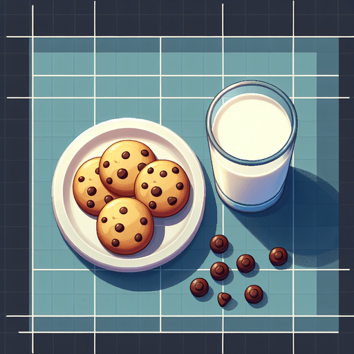 top down plate of cookies glass of milk. In-Game asset. Blank background. No shadows. Single Game Texture. In-Game asset. 2d. Blank background. High contrast. No shadows.