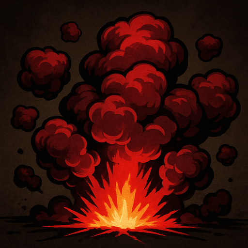 varias nubes de Humo color rojo un poco oscuro saliendo de una explosión.
In-Game asset.  High contrast