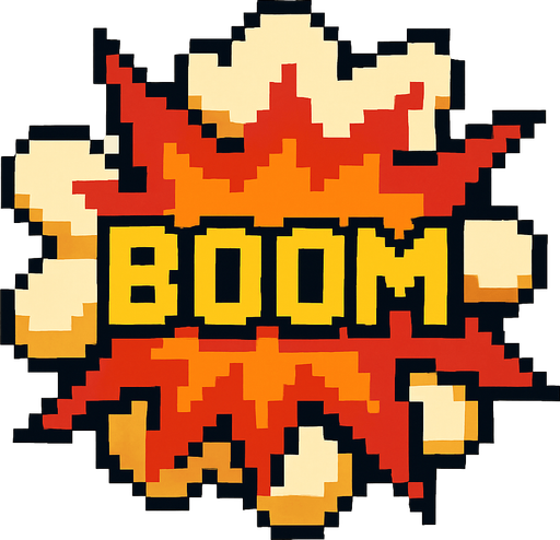 Boom effect pixel style.
In-Game asset.  2d.  High contrast.  No shadows