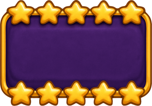 A button without text, background color #480070. A border of golden stars. This is a majestic button. 350 px wide, 100px high. Cute soft graphics. soft ambient light. semi-matte to satin surfaces. naturalistic with slight saturation boost colors. 
In-Game asset.  2d.  High contrast.  No shadows. top down.