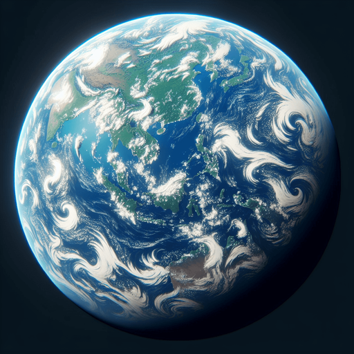 Create a top down view of a single Earth-like planet

Single Game Texture. In-Game asset. 2d. Blank background. High contrast. No shadows.