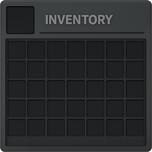 Ust bilgi alanli oyun envanteri en az 4X8 slot sayısı modern görünumlu
. No background. Transparent background. Blank background. No shadows. 2d. In-Game asset. flat