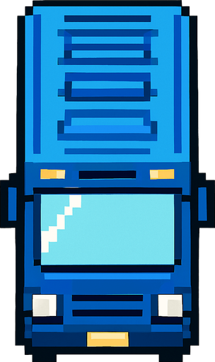 Pixel art mavi otobüs kuş bakışı.
In-Game asset.  2d.  High contrast.  No shadows