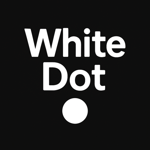 Game title reading White Dot. Minimalistic. White font..
In-Game asset.  2d.  High contrast.  No shadows