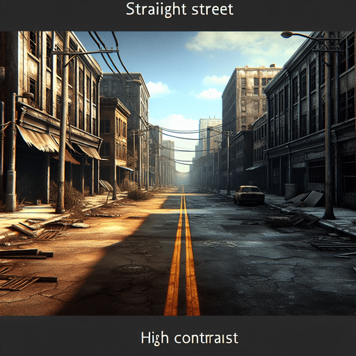 background of an abandoned street.
Single Game Texture. In-Game asset. 2d. Blank background. High contrast. No shadows.