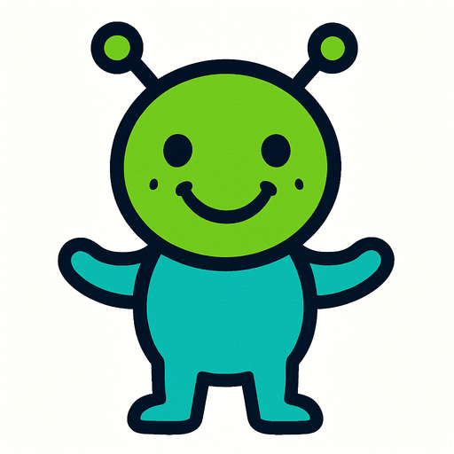 bir sevimli gülen yüzlü uzaylı.
In-Game asset.  2d.  High contrast.  No shadows