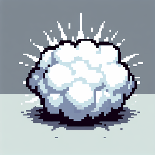 white round cloud burst. Single Game Texture. In-Game asset. 2d. Blank background. High contrast. No shadows.8 bit. pixelated