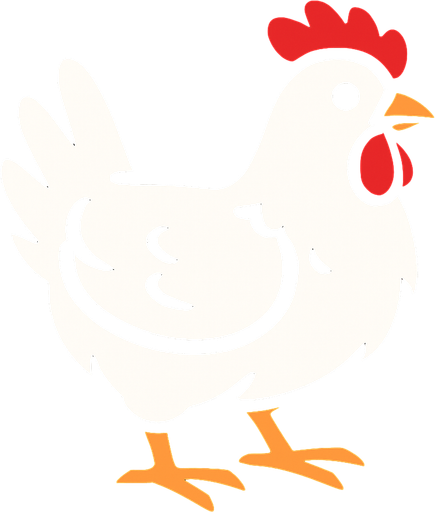 white chicken  with black background.
In-Game asset.  2d.  High contrast.  No shadows