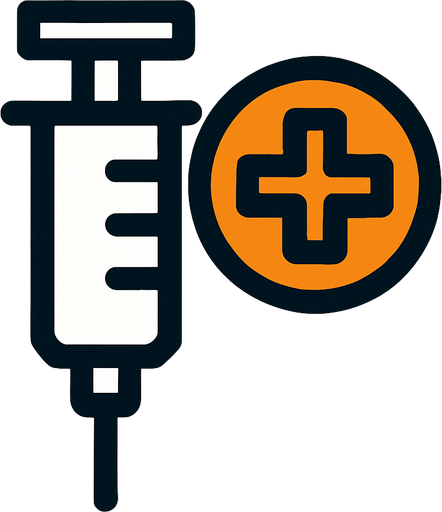 vaccine with a plus sign.
In-Game asset.  2d.  High contrast.  No shadows