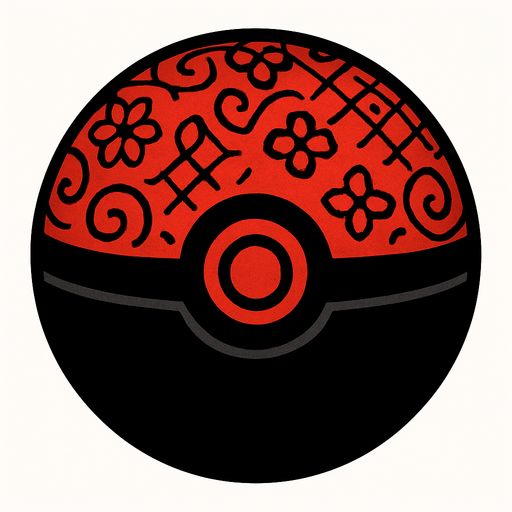 PATTERNED RED BALL WITH BLACK COVER AROUND.
In-Game asset.  2d.  High contrast.  No shadows
