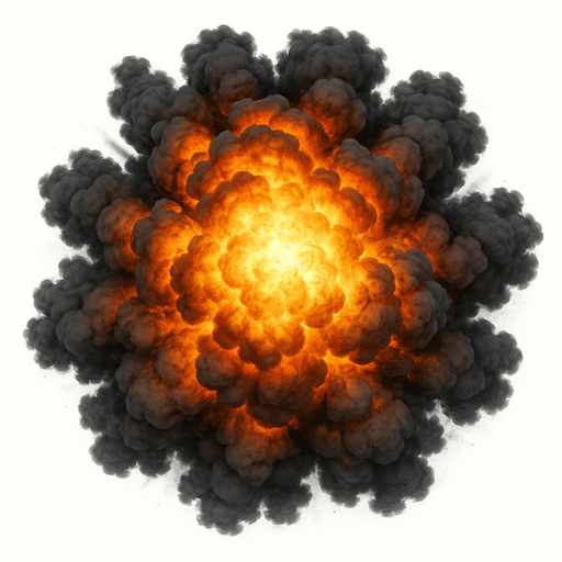 Patlama, gerçekçi, üstten görünüm, yazısız.
In-Game asset.  High contrast.  No shadows