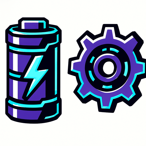 Hacer una batería futurista y un engranaje.
In-Game asset.  2d.  High contrast.  No shadows
