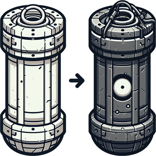 drop bom tube.
Single Game Texture.  In-Game asset.  2d.  Blank background.  High contrast.  No shadows