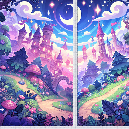 a magical landscape of wonder and joy.
Single Game Texture. In-Game asset. 2d. Blank background. High contrast. No shadows.