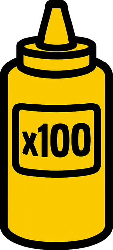 Mustard Bottle, label is x100.
In-Game asset.  2d.  High contrast.  No shadows