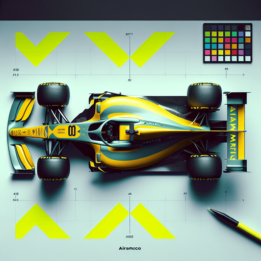 Photorealistic Aston Martin f1 race car, top view. 
Hex Codes: Color #229971	RGB 34,153,113 
Neon yellow arcs on body sides. 
White "Airamco" text on rear wing.
