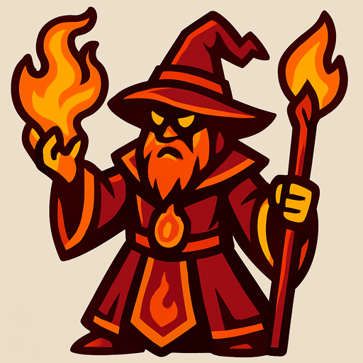 a fire wizard.
In-Game asset.  2d.  High contrast.  No shadows